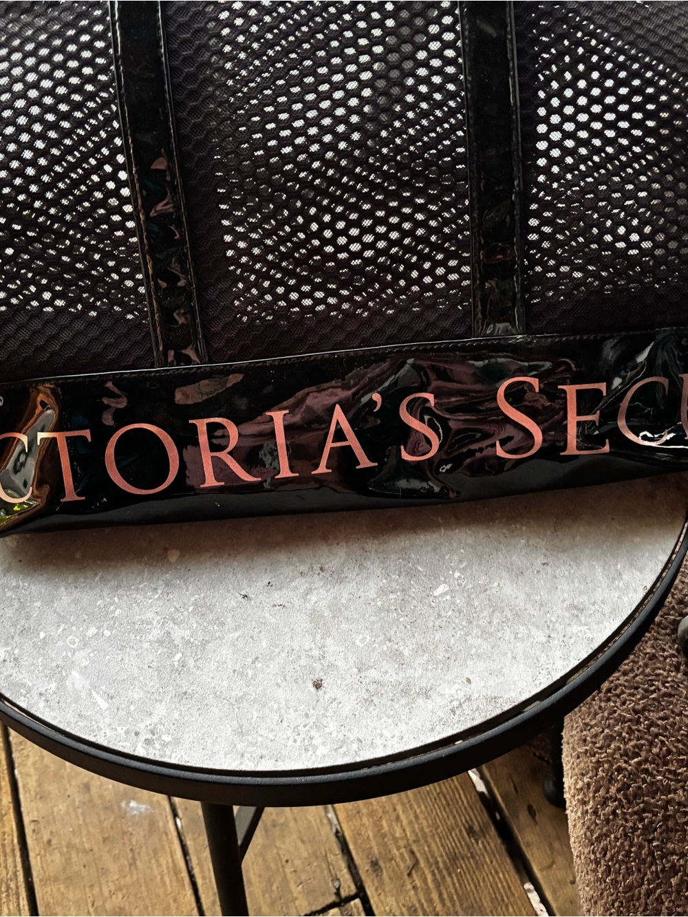 Victoria's Secret Black Patent Tote with Pink Logo